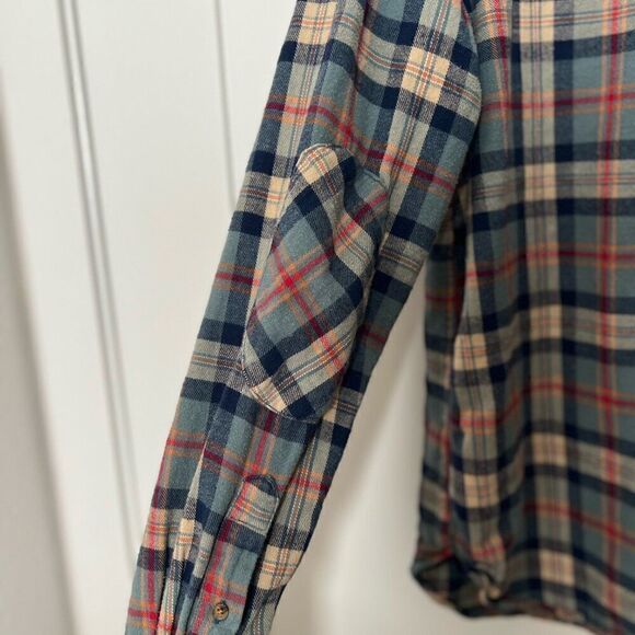 Denim & Flower Mens Shirt Large Flannel Button Down Plaid Long Sleeve Blue Red - Picture 6 of 12